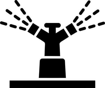 Black irrigation sprinkler icon spraying water on lawn isolated on transparent background