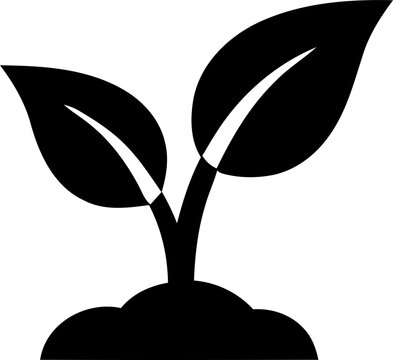 Black sprout plant icon with two leaves isolated on transparent background