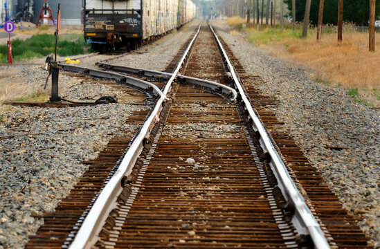 Railroad Rail Road Tracks Curving in the Distance Representing Travel and Unlimited Exploration