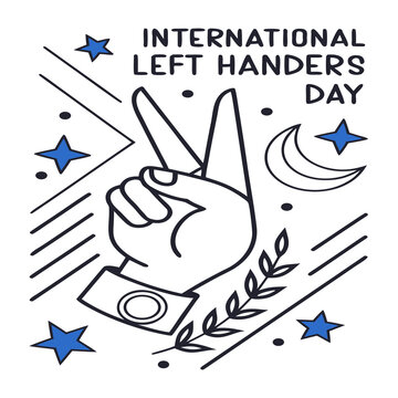 International Left Handers Day Minimalist Vector Illustration with Left Hand Gesture Line Art Awareness Poster