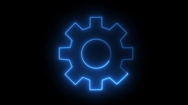Neon setting icon with spinning gears animated. Technology gear icon concept animation 4k.