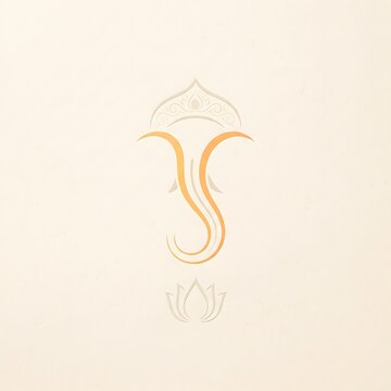 Minimalist lord ganesha line art icon with soft beige color background.