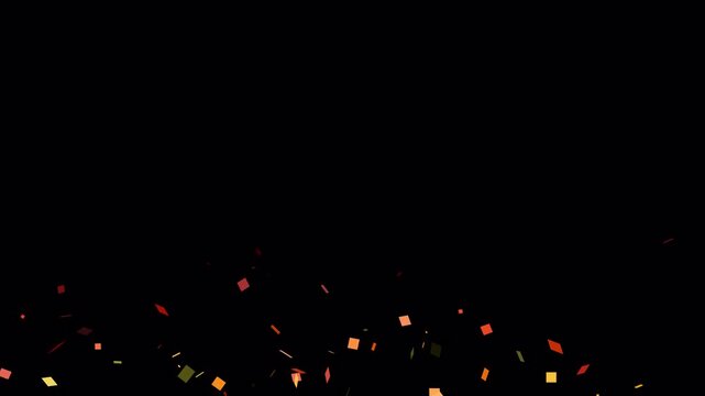 Celebration moment firework colorful particles on black background, 4k color burst animation on transparent background, multi color particles flying on black screen. 