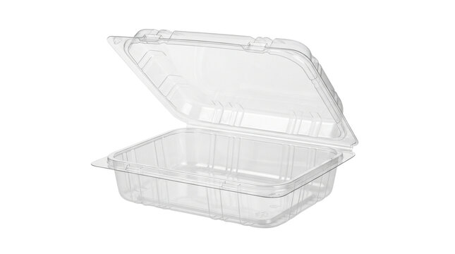 Open plastic clamshell food container isolated on transparent background png
