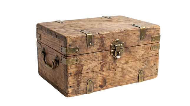 vintage rustic wooden chest isolated on transparent background png