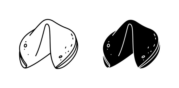 Fortune Cookie Icons, Black and White Vector Graphics for Asian Food and Celebration