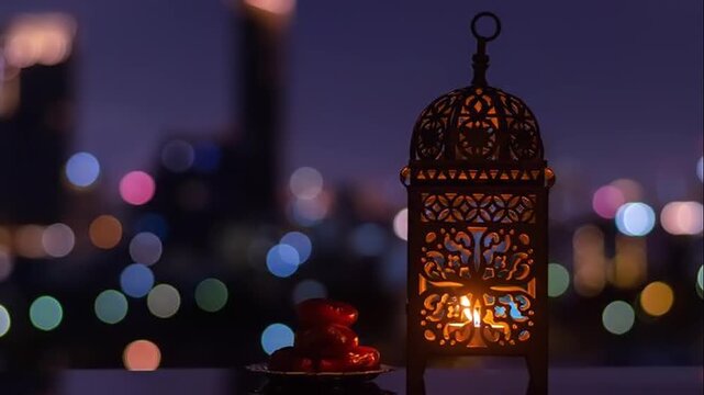 Colorful bokeh lights background with illuminated globe ornament.