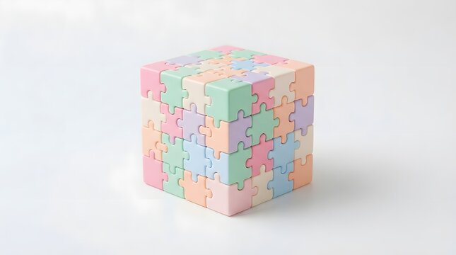 Pastel jigsaw puzzle pieces isolated on a clean white background