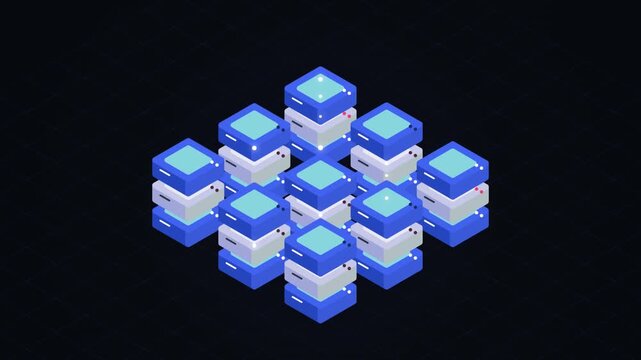 Isometric Compute Core Nodes in Neon Magenta Cyber Grid Loop