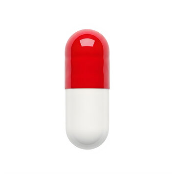 Red and white medical capsule pill isolated on white background
