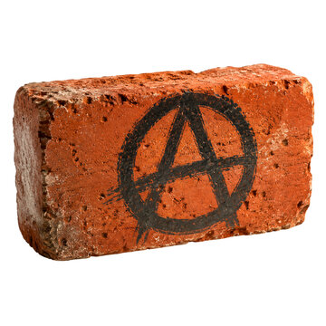 Single red brick brick anarchy circle letter a symbol signet graffiti mark painted isolated on transparent background PNG cutout