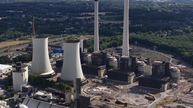 Aerial view of power plant demolition and industrial deconstruction