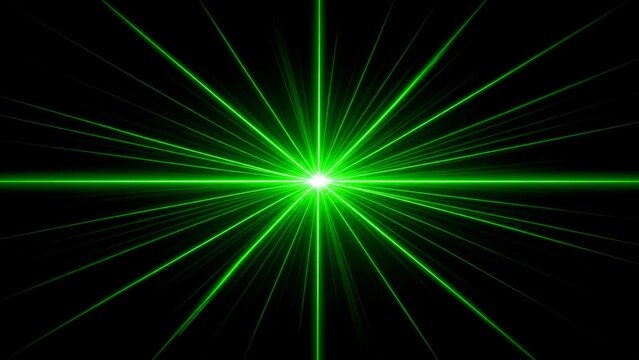 A vibrant green burst of light radiates from a central point against a dark background abstract afterglow aura beam bright center