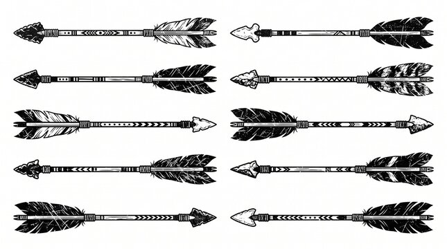 Distressed Black Arrow Set Tribal Feather Pointer Vector Design