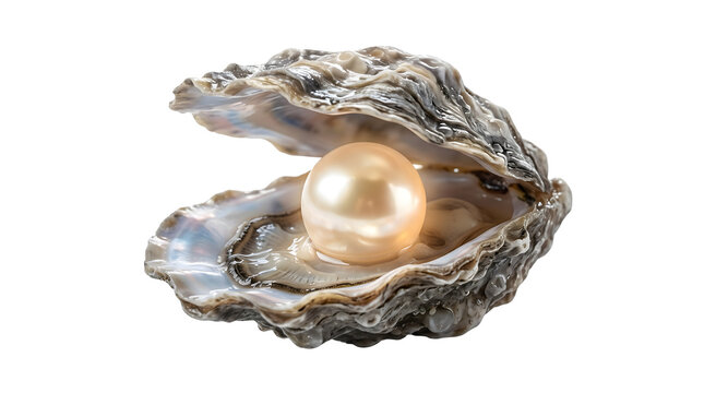 Natural Pearl in Open Oyster Shell Isolated on White Background