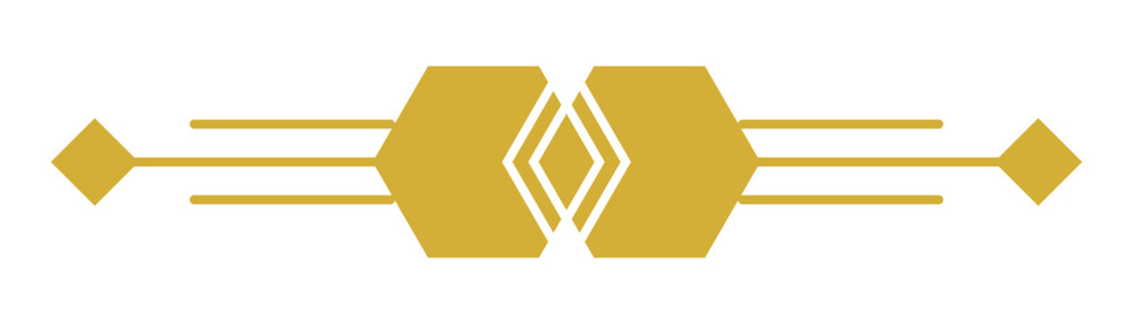 Art deco style gold geometric divider element isolated on transparent background