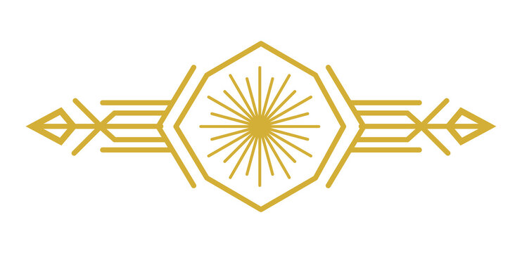 Art deco style gold geometric decorative divider element isolated on transparent background