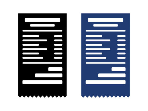 Set of receipt icons in black and blue colors isolated on transparent background