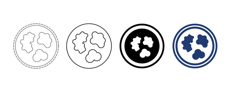 Set of bacteria or virus icons in a circle, vector illustration of biological cell symbols in various styles isolated on transparent background