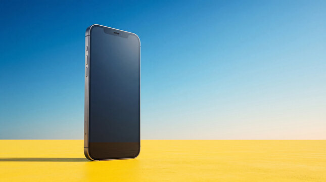 Oversized smartphone on yellow surface