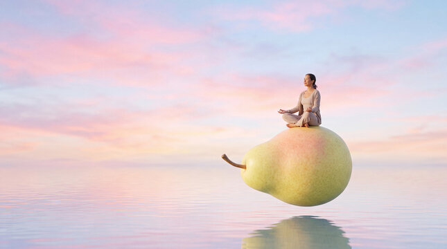 Person Floating on a Pear in Open Sky