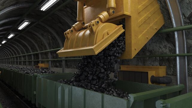 Coal Mine Loading Facility Filling Railway Wagons with Raw Coal