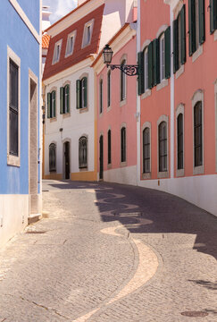 Colorful Historic Street in Cascais Portugal on a Sunny Day