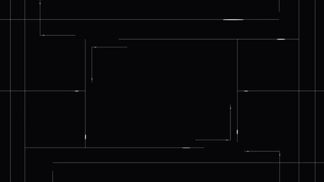 Animated video showing a futuristic, high-tech panel with lines and light, computer, interface, black.