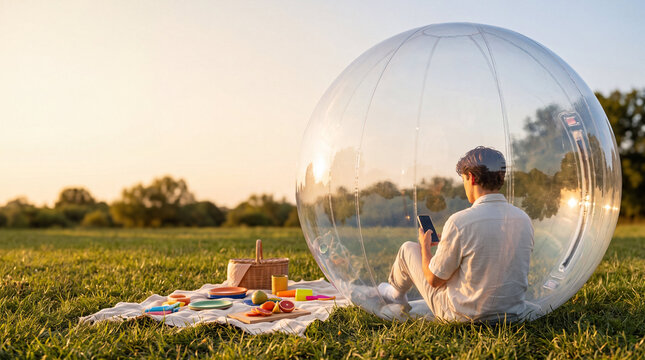 Digital detox concept in a transparent sphere
