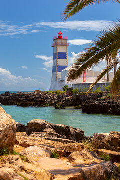 Santa Marta Lighthouse on the Atlantic Coast in Cascais Portugal