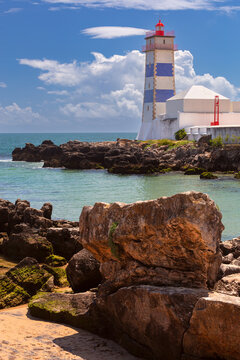 Santa Marta Lighthouse on the Atlantic Coast in Cascais Portugal