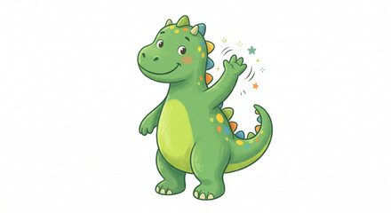 Fototapeta premium Cute Happy Green Dragon Cartoon Character Vector Illustration Isolated on White Background