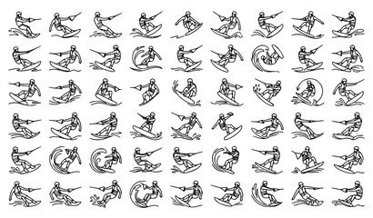 Fototapeta premium Dynamic Wakeboarding Summer Water Sport Single Line Vector Collection