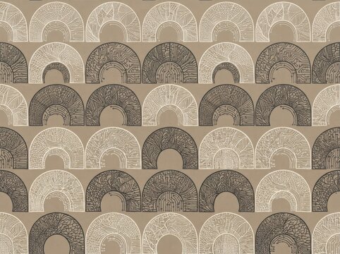 Seamless pattern with decorative arched circuit board motifs