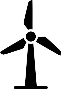 Black wind turbine icon for green energy design isolated on transparent background