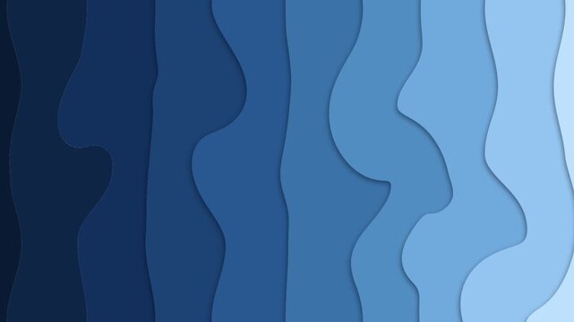 Abstract blue waves liquid motion background with layered paper style surface texture.