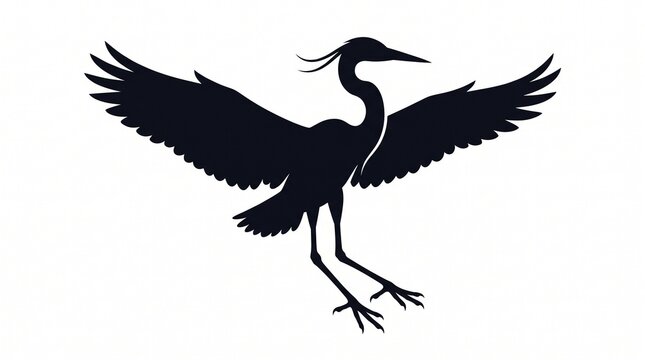 Minimalist Flying Heron Bird Silhouette Vector Graphic Element