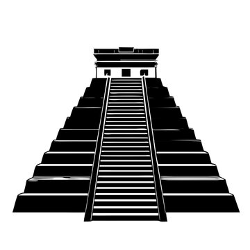Ancient Mayan Aztec Pyramid Temple Black Vector Silhouette Icon Isolated on White Background