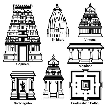 Collection of Hindu Temple Architectural Elements.