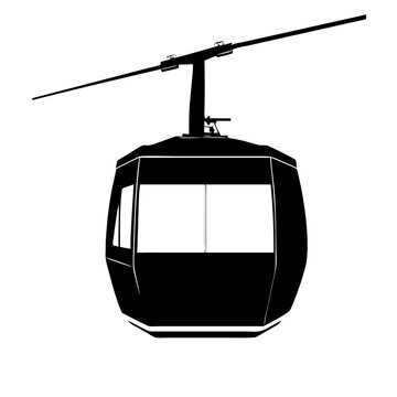 Mountain Cable Car Gondola Lift Black Vector Silhouette Icon Isolated on White Background