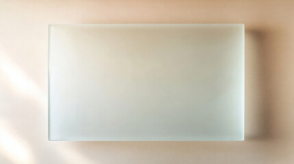 Fototapeta premium Overhead Flat Lay Frosted Translucent Glass Stage on Soft Neutral Beige Background