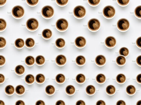 Seamless pattern with coffee cups isolated on white background