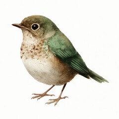 Obraz premium Watercolor bird illustration with green and brown feathers.