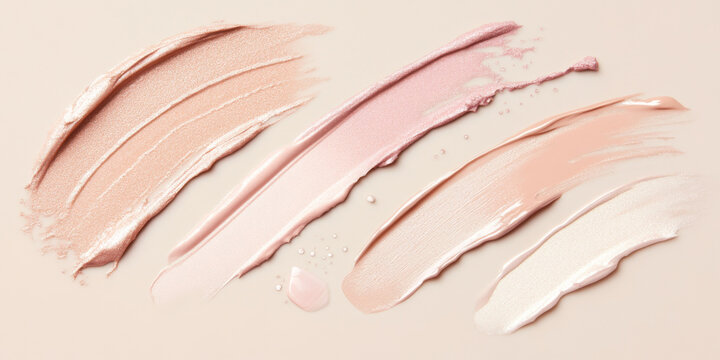 Fluid cosmetics textures featuring spread highlighter and foundation cream