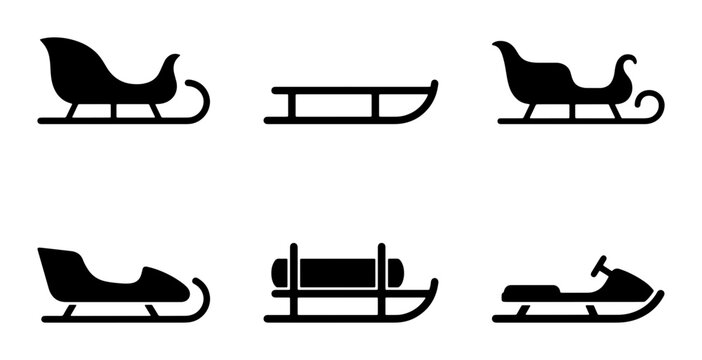 Winter Sled Icons, Snow Sleigh Vector Set, Christmas Transport Silhouettes, Holiday Fun