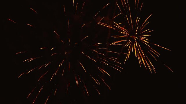 Golden and red fireworks exploding in night sky