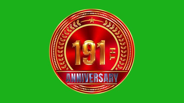 Striking 191st anniversary gold seal set against circular red metallic texture with dramatic edge lighting 4k video
