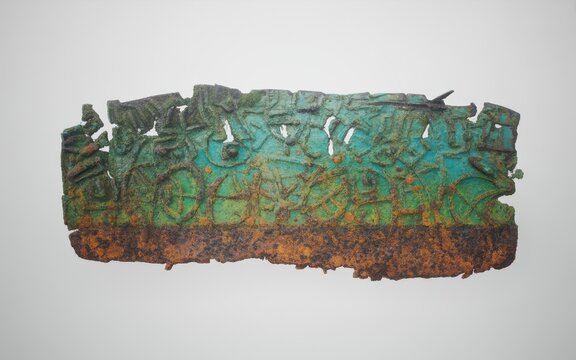 Ancient rusted metal relic with weathered patina vector