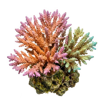 Colorful acropora coral colony isolated on transparent background