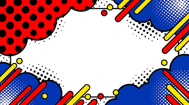 Pop art comic bubble with graphic elements and halftone dots for advertising and design